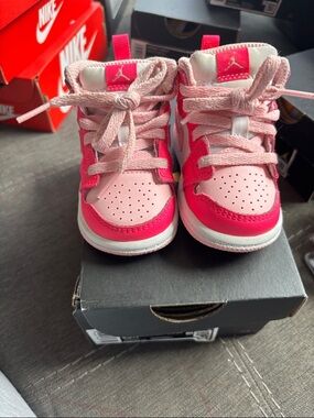 Nike Kids Jordan 1s Mid Pink and Hot Pink High-Top Sneakers